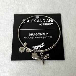 Alex and Ani Silver Dragonfly Charm Bangle Bracelet